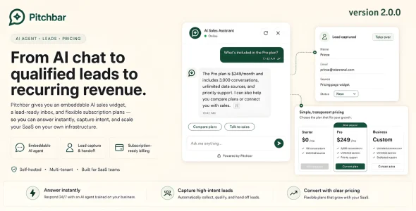 Pitchbar - Self-hosted SaaS Sales AI Widget for Any Website