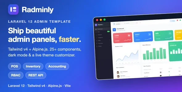 Radminly - Laravel Tailwind Admin Template with POS, Inventory, Accounting & More