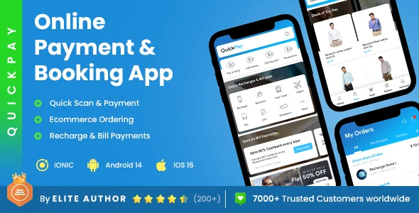 Recharge Ticket Booking & Bill Online Payment Android App + Online Payment iOS App Template, IONIC 6