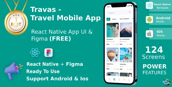 Traves Mobile App - Travel Mobile App | UI Kit | React Native | Figma FREE | Travas