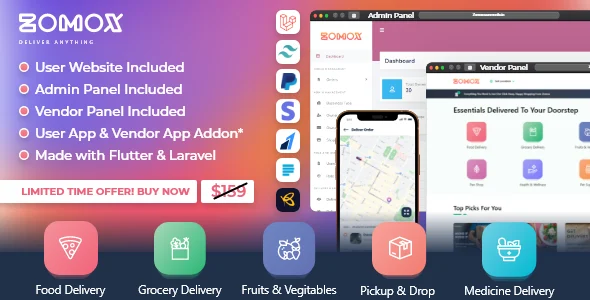 Zomox - Grocery, Food, Pharmacy Courier & Service Provider + Backend + Driver App