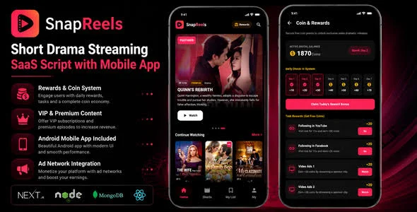 SnapReels - Short Drama Streaming SAAS Script with Android App